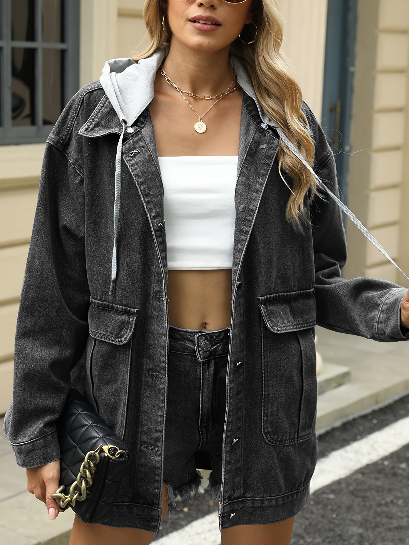 2025 Trendsetting Women's Raw Edge Denim Jacket - Light Wash Destroyed Long Sleeve Coat with Artistic Rips, Casual All-Season Everyday Outerwear, Hand Wash Only, Relaxed Fit Clothing