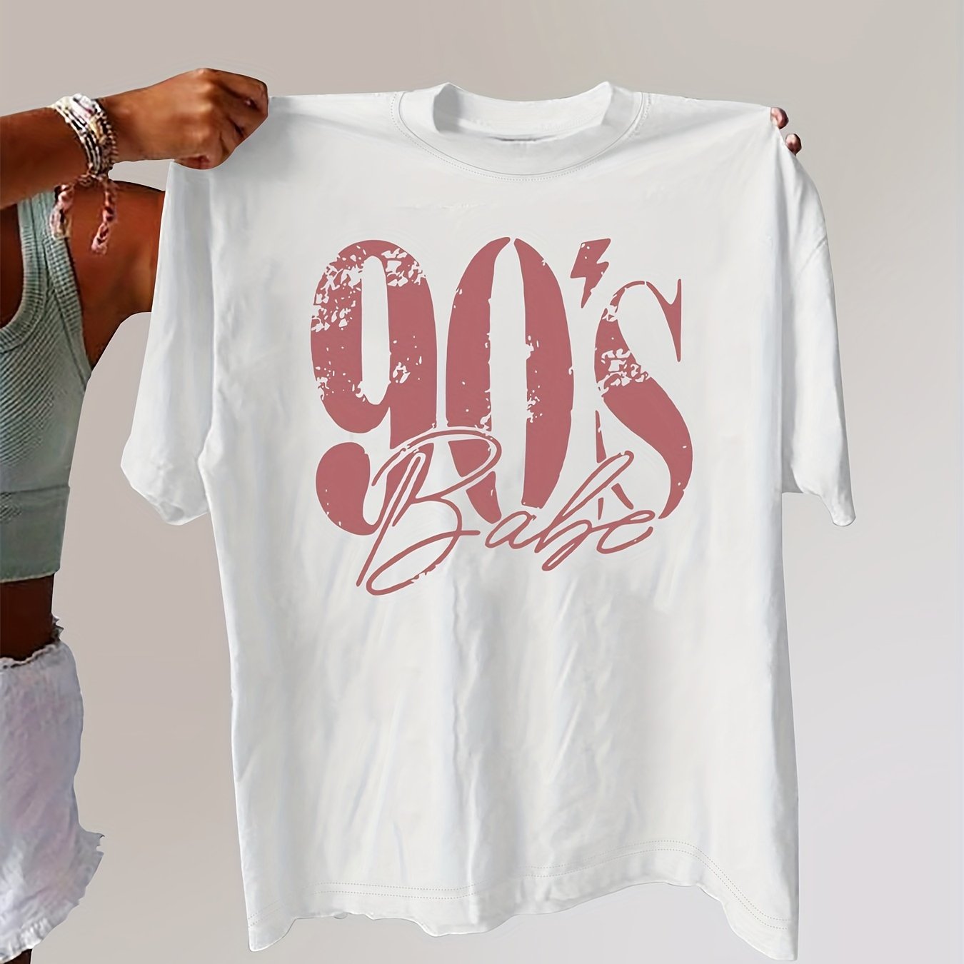 90's Print Plus Size Casual Short Sleeve Crew Neck T-shirt - Summer & Spring Women's Clothing