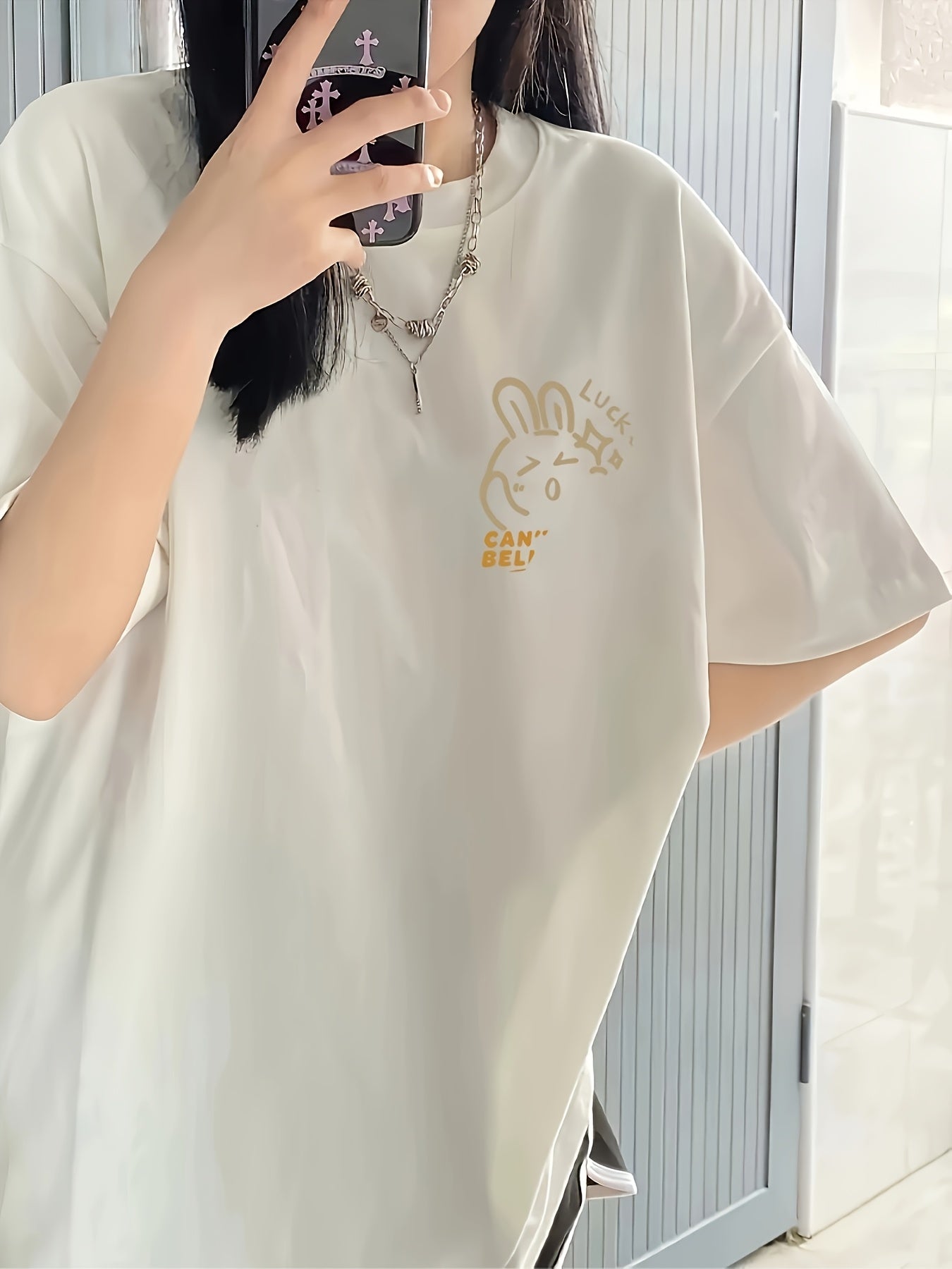 Plus Size, Plus Size Women's Oversized T-Shirt - Cute Cartoon Rabbit & \