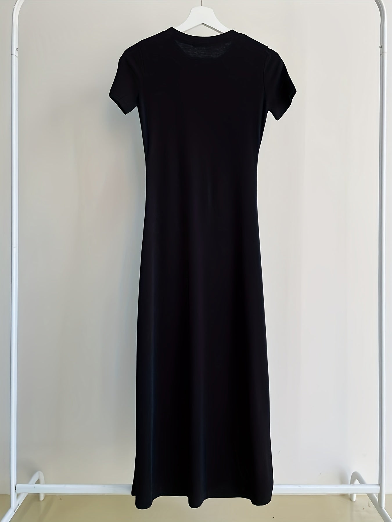 Women'S Summer Casual Solid Color Dress with Button Waist Detail - Short Sleeve, Slim Fit Top & Flowy Skirt, Light Gray, Perfect for Casual Attire, Casual Summer Dress | Button Waist Dress | Button Detail Dress