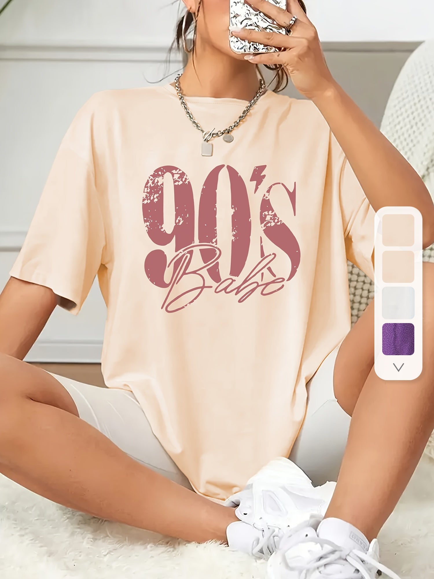 90's Print Plus Size Casual Short Sleeve Crew Neck T-shirt - Summer & Spring Women's Clothing