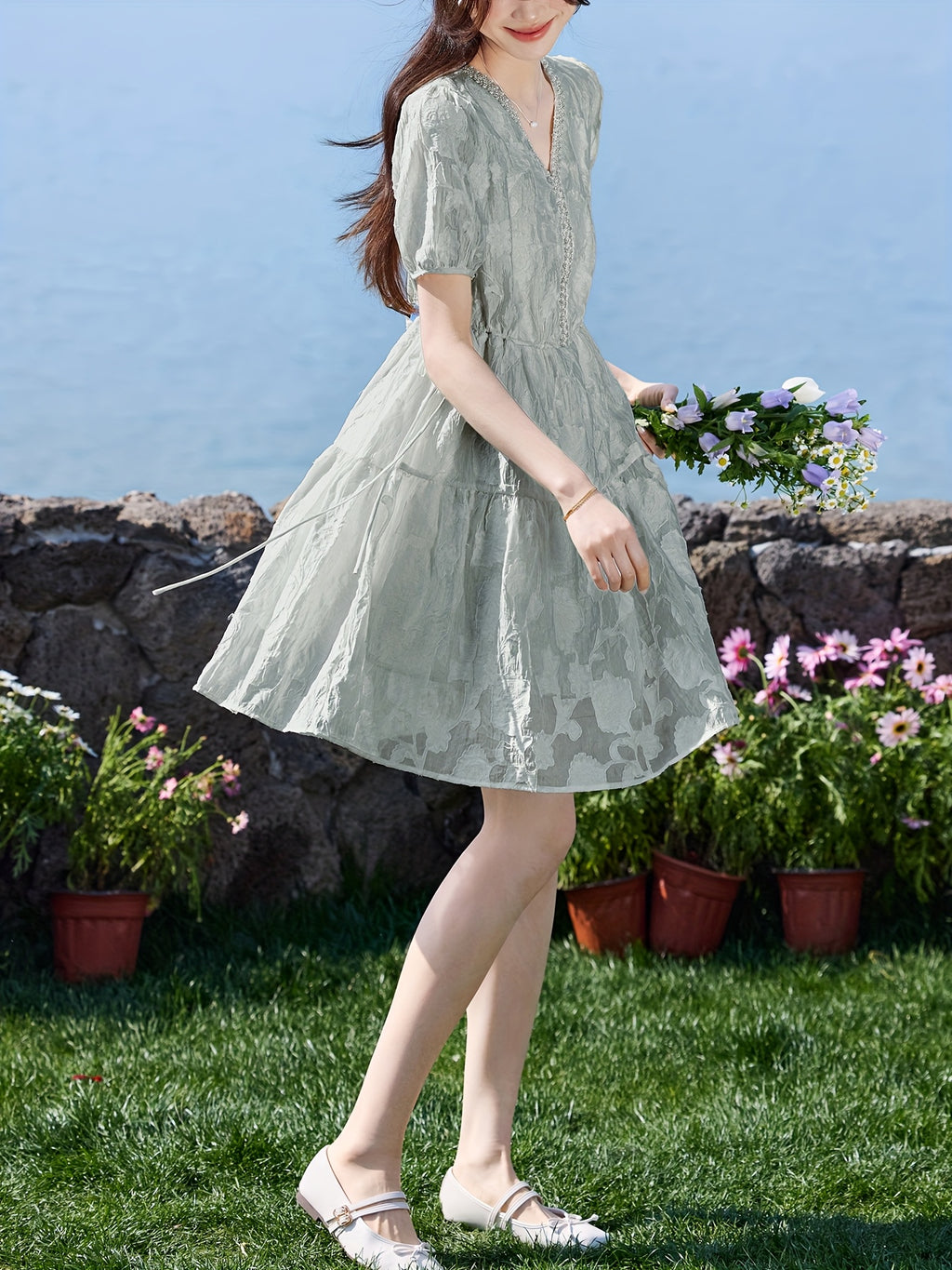 MOHOMO French Chic Short Dress MOHOMO French Chic Spring-Summer Short Dress with Drawstring Tie, Perfect for Holidays and Casual Attire