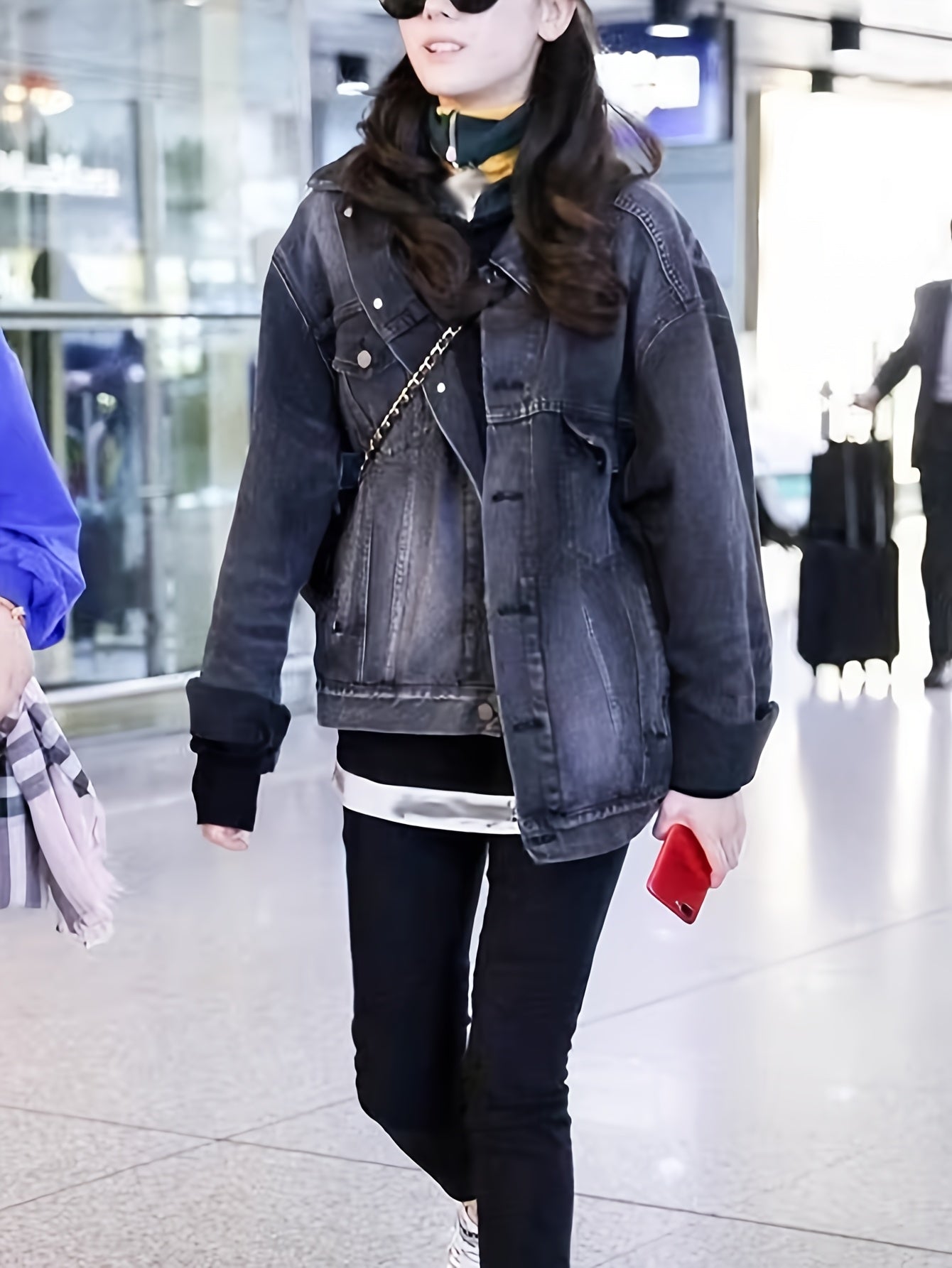 Women's Vintage Washed Black Denim Jacket - Heavy-Duty Longline Oversized Coat, Non-Stretch Machine Washable Jeans, Boho Chic Layering Piece for Fall\u002FWinter Everyday & Formal Outfits