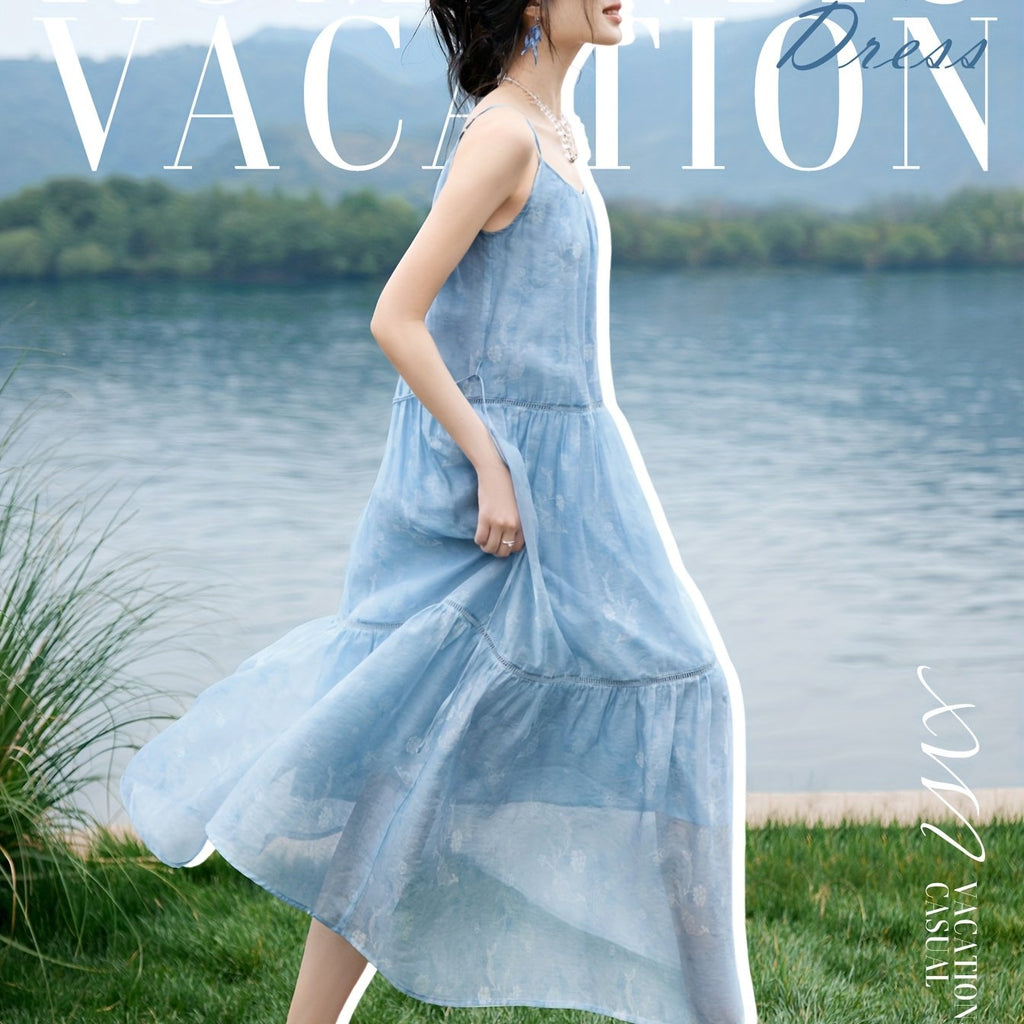 XWI Women's Lyocell Dress - Blue Tie-Dye Vacation Dress, Sleeveless Mid-Length H-Line Silhouette, Machine Washable Spring\u002FSummer Beachwear for Casual Outings & Resort Stays, Beach Dresses, Lightweight Fabric