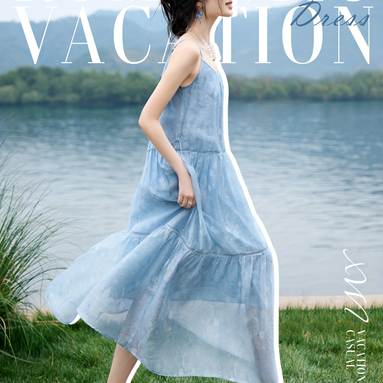 XWI Women's Lyocell Dress - Blue Tie-Dye Vacation Dress, Sleeveless Mid-Length H-Line Silhouette, Machine Washable Spring\u002FSummer Beachwear for Casual Outings & Resort Stays, Beach Dresses, Lightweight Fabric