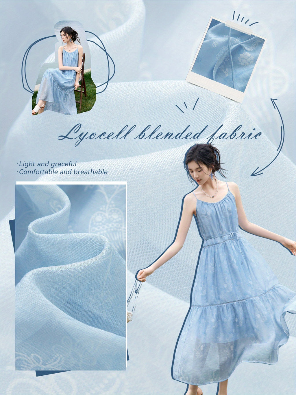 XWI Women's Lyocell Dress - Blue Tie-Dye Vacation Dress, Sleeveless Mid-Length H-Line Silhouette, Machine Washable Spring\u002FSummer Beachwear for Casual Outings & Resort Stays, Beach Dresses, Lightweight Fabric