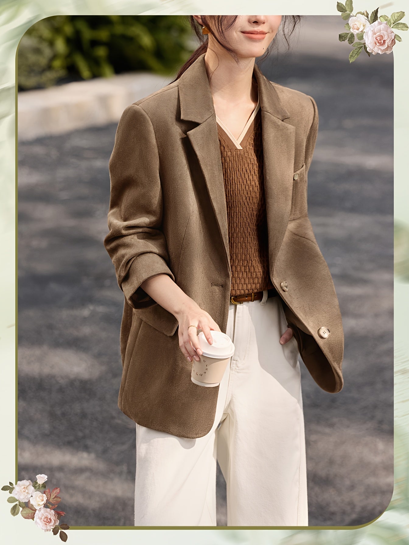 Women'S Blazer - Elegant Brown, Structured H-Silhouette Jacket for Office, Formal Events & Everyday - Spring\u002FFall Outerwear Coat - XWI Women'S Professional Suit Jacket, Office Wear, Raglan Sleeves, Tailored Fit, Stylish Outerwear, Working Women