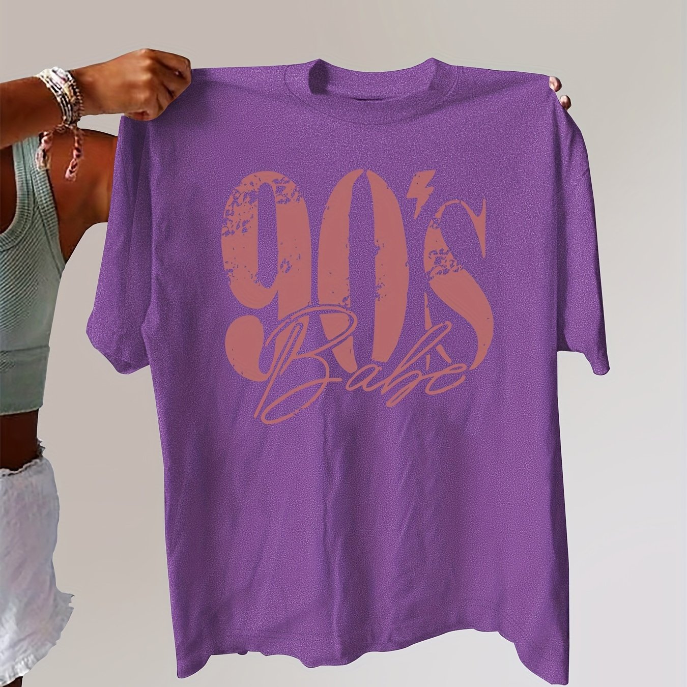 90's Print Plus Size Casual Short Sleeve Crew Neck T-shirt - Summer & Spring Women's Clothing