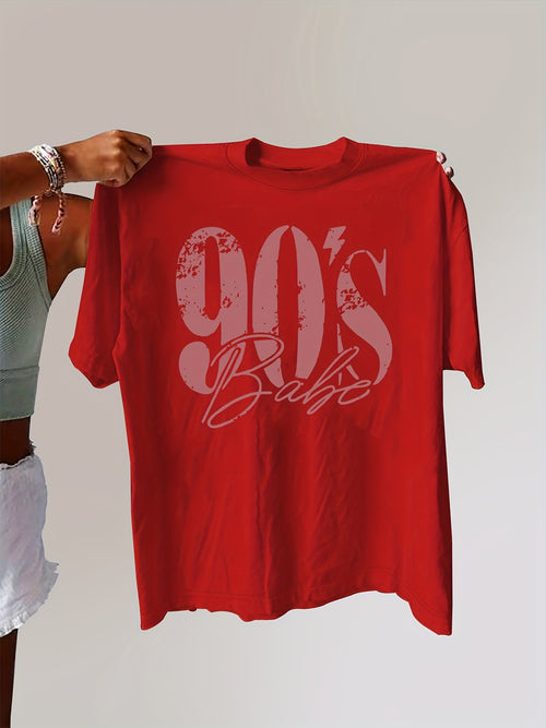 90's Print Plus Size Casual Short Sleeve Crew Neck T-shirt - Summer & Spring Women's Clothing