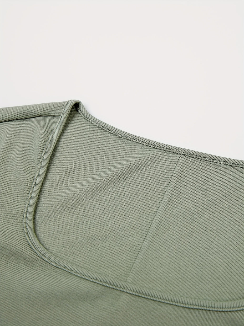 MOHOMO Women'S Square Neck Long Sleeve Top - Olive Green, Ribbed Texture, Non-Stretch Fabric, Perfect for Spring\u002FSummer\u002FFall, Casual & Commuter Wear, Casual Wear Top | Square Neckline Top | Construction, Ladies T Shirts