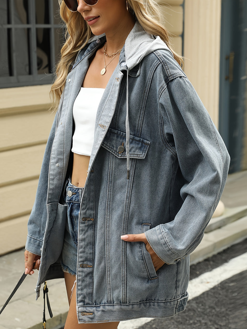 Boho Chic Denim Jacket Boho Chic Women's Denim Jacket - 2025 Spring Collection, Lightweight Frayed Edge Long Sleeve Coat with Artistic Rips, Perfect for Layering