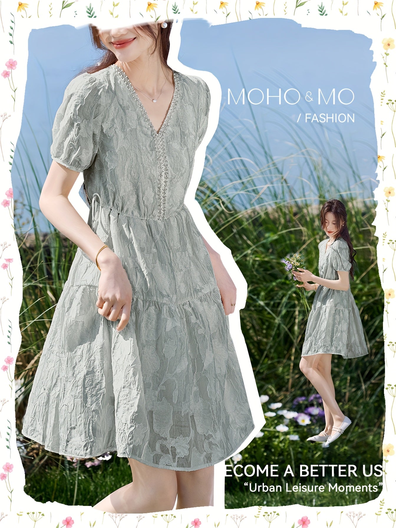 MOHOMO French Chic Short Dress MOHOMO French Chic Spring-Summer Short Dress with Drawstring Tie, Perfect for Holidays and Casual Attire