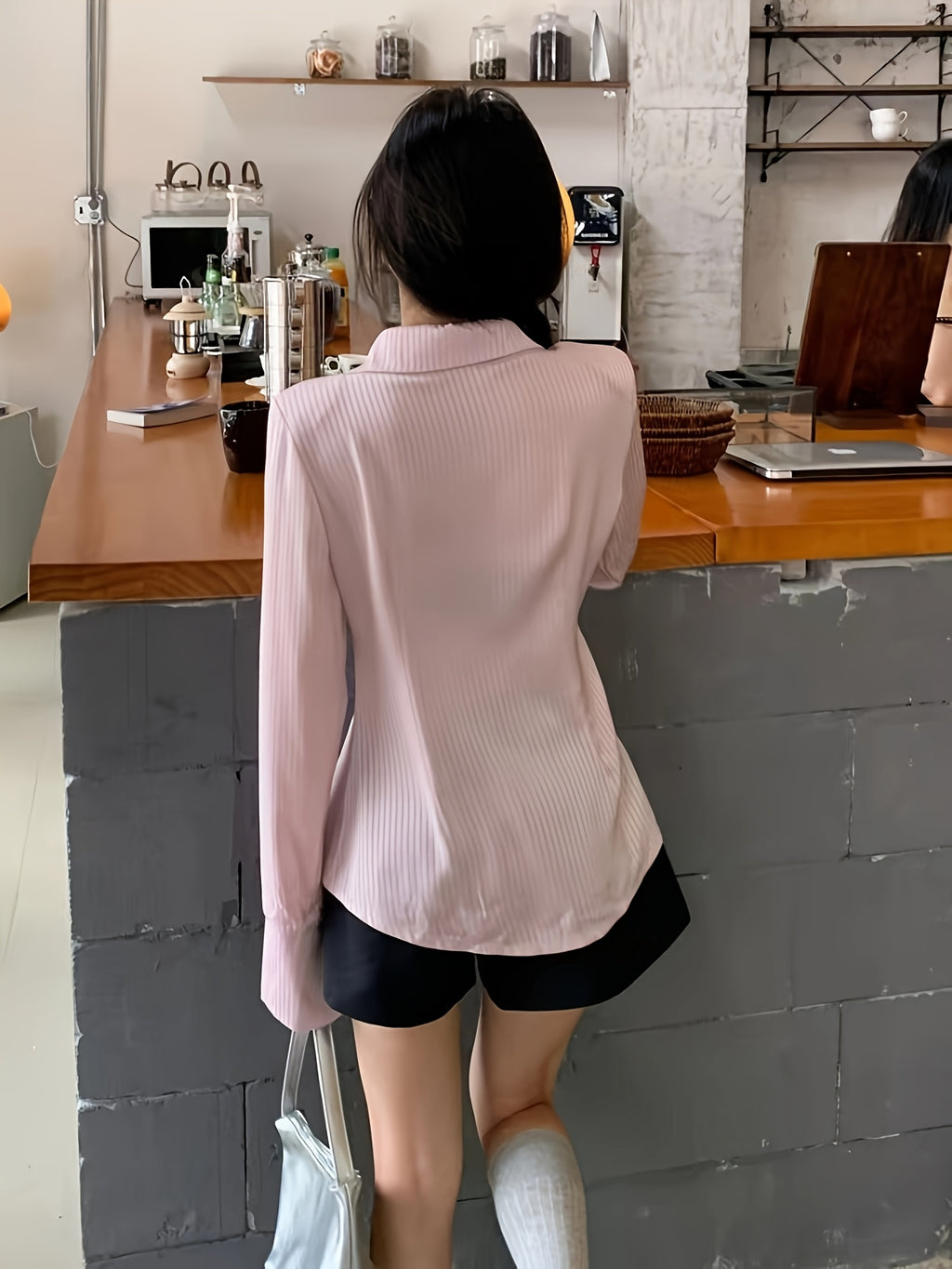 Sweet Trendy Polo Shirt Sweet and Trendy Pink College Style Polo Shirt for Women | 2025 Spring\u002FAutumn Collection, Letter Stripe Embroidery Long Sleeve, Pure Desire Loose Cardigan, Unique Design Versatile Top