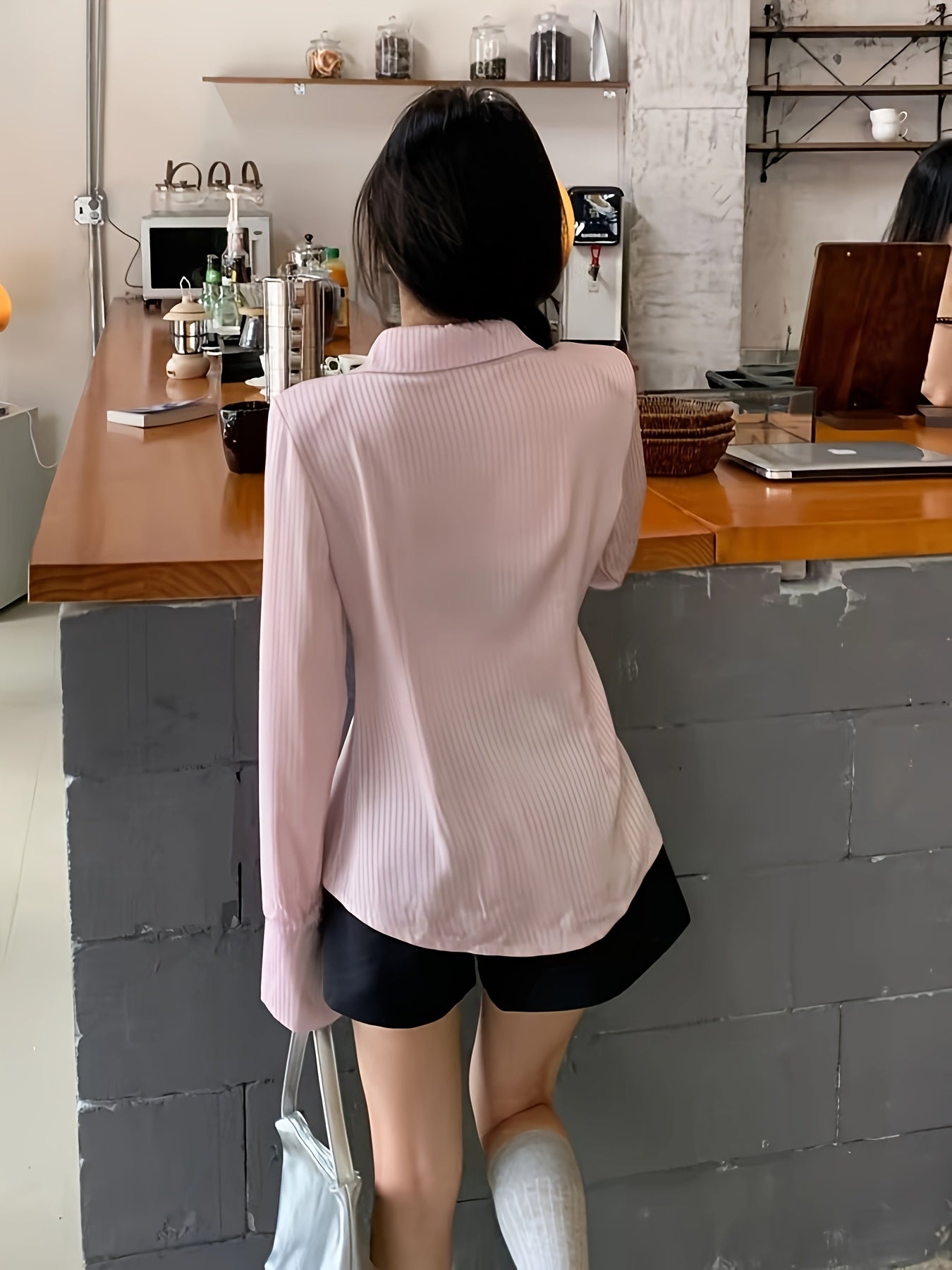 Sweet Trendy Polo Shirt Sweet and Trendy Pink College Style Polo Shirt for Women | 2025 Spring\u002FAutumn Collection, Letter Stripe Embroidery Long Sleeve, Pure Desire Loose Cardigan, Unique Design Versatile Top