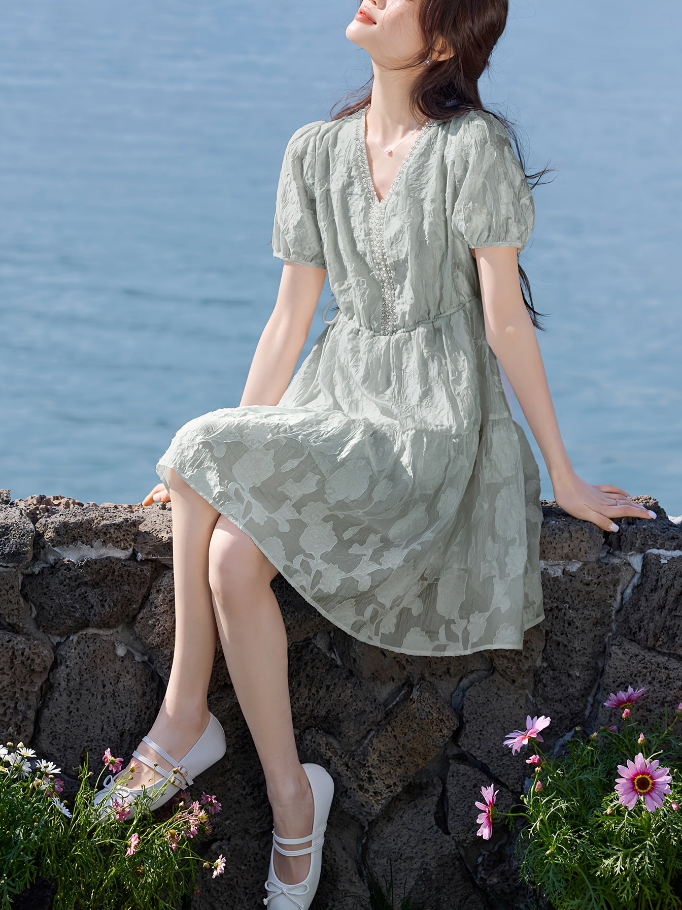 MOHOMO French Chic Short Dress MOHOMO French Chic Spring-Summer Short Dress with Drawstring Tie, Perfect for Holidays and Casual Attire