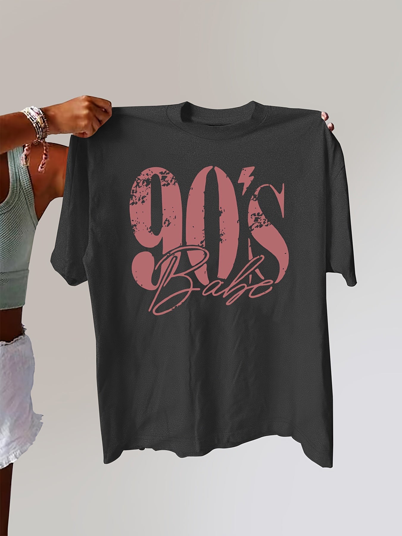 90's Print Plus Size Casual Short Sleeve Crew Neck T-shirt - Summer & Spring Women's Clothing