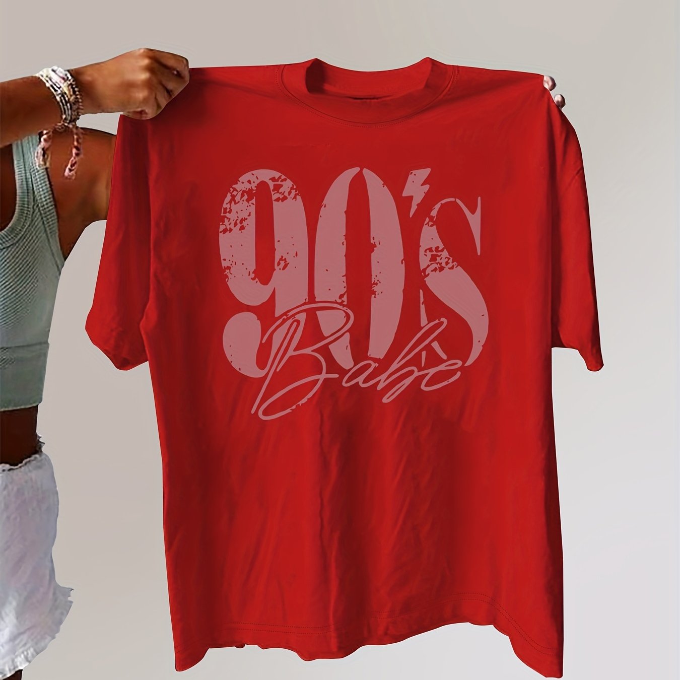 90's Print Plus Size Casual Short Sleeve Crew Neck T-shirt - Summer & Spring Women's Clothing