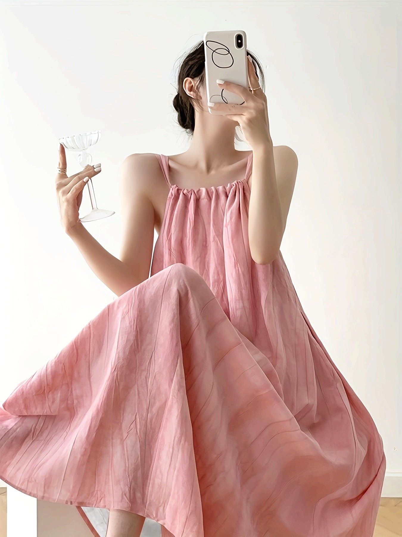 Women's Pink Tie-Dye Sleeveless Maxi Dress - Casual Elegant Beach Vacation Dress with Adjustable Waist Tie, Lightweight Summer Flowy Dress for Women, Hand Wash Only, Beach Dresses, Soft Fabric Gown