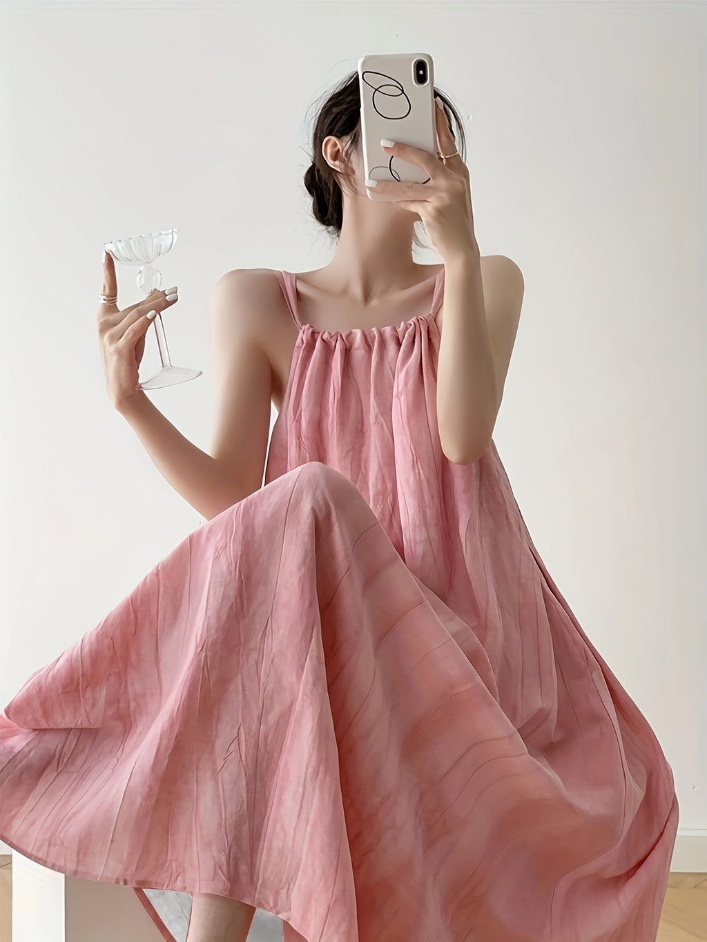 Women's Pink Tie-Dye Sleeveless Maxi Dress - Casual Elegant Beach Vacation Dress with Adjustable Waist Tie, Lightweight Summer Flowy Dress for Women, Hand Wash Only, Beach Dresses, Soft Fabric Gown