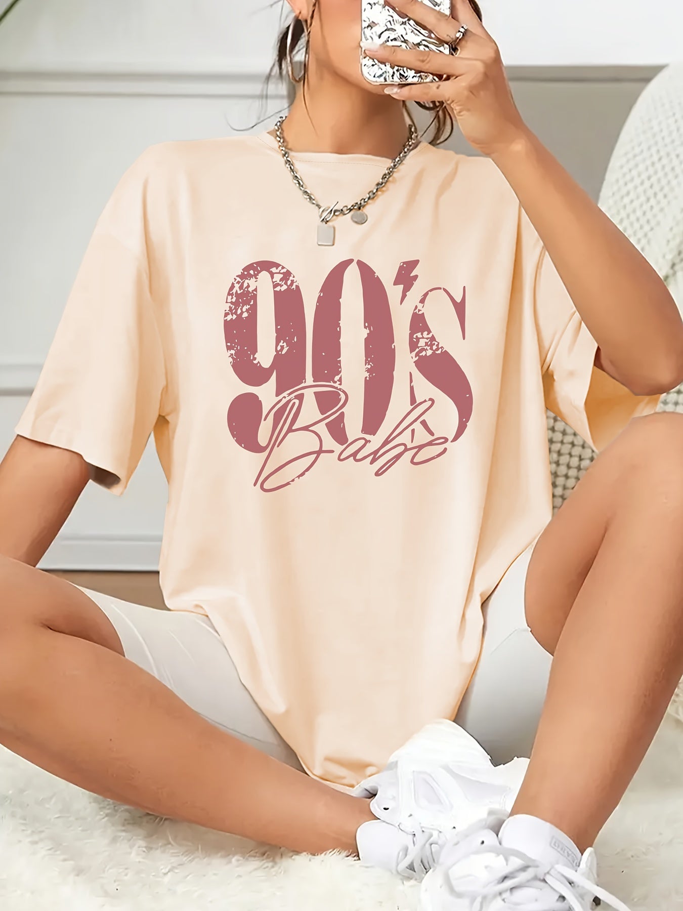 90's Print Plus Size Casual Short Sleeve Crew Neck T-shirt - Summer & Spring Women's Clothing