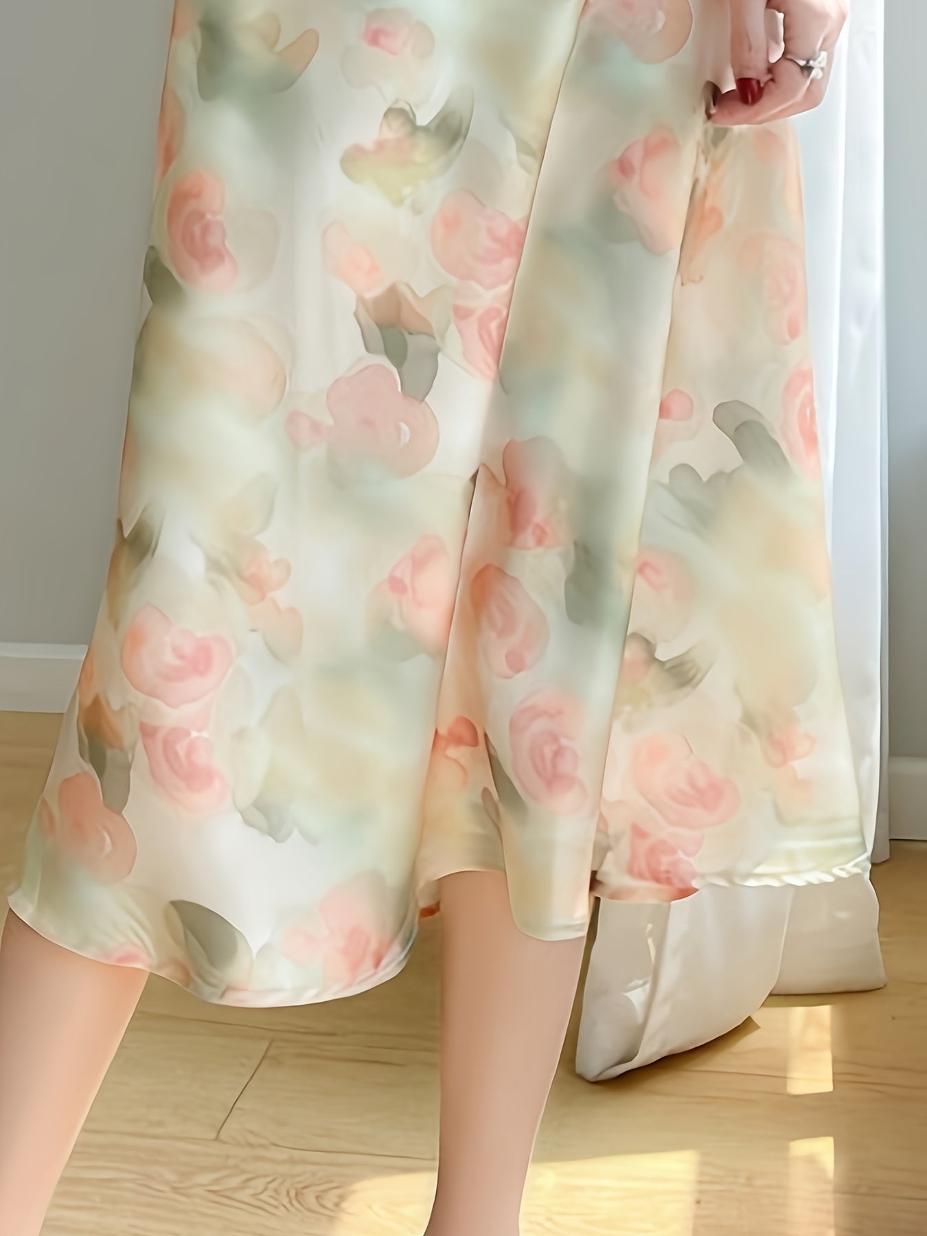 New Summer Style V-Neck Satin Printed Mid-Length Slip Dress for Women, Featuring a Slim Fit And Made of for a Sexy Look.