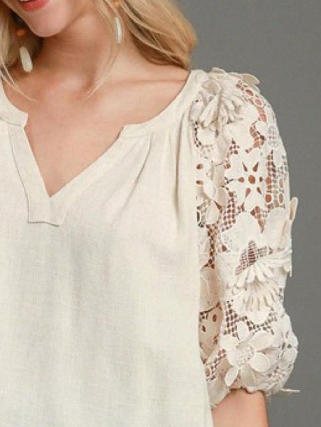 Womens Casual Bohemian Chic Floral Lace Sleeve Peasant Blouse Loose Fit V Neck Top With Delicate Crochet Detail Puff Sleeves Flowing Romantic Spring Summer Date Night Top