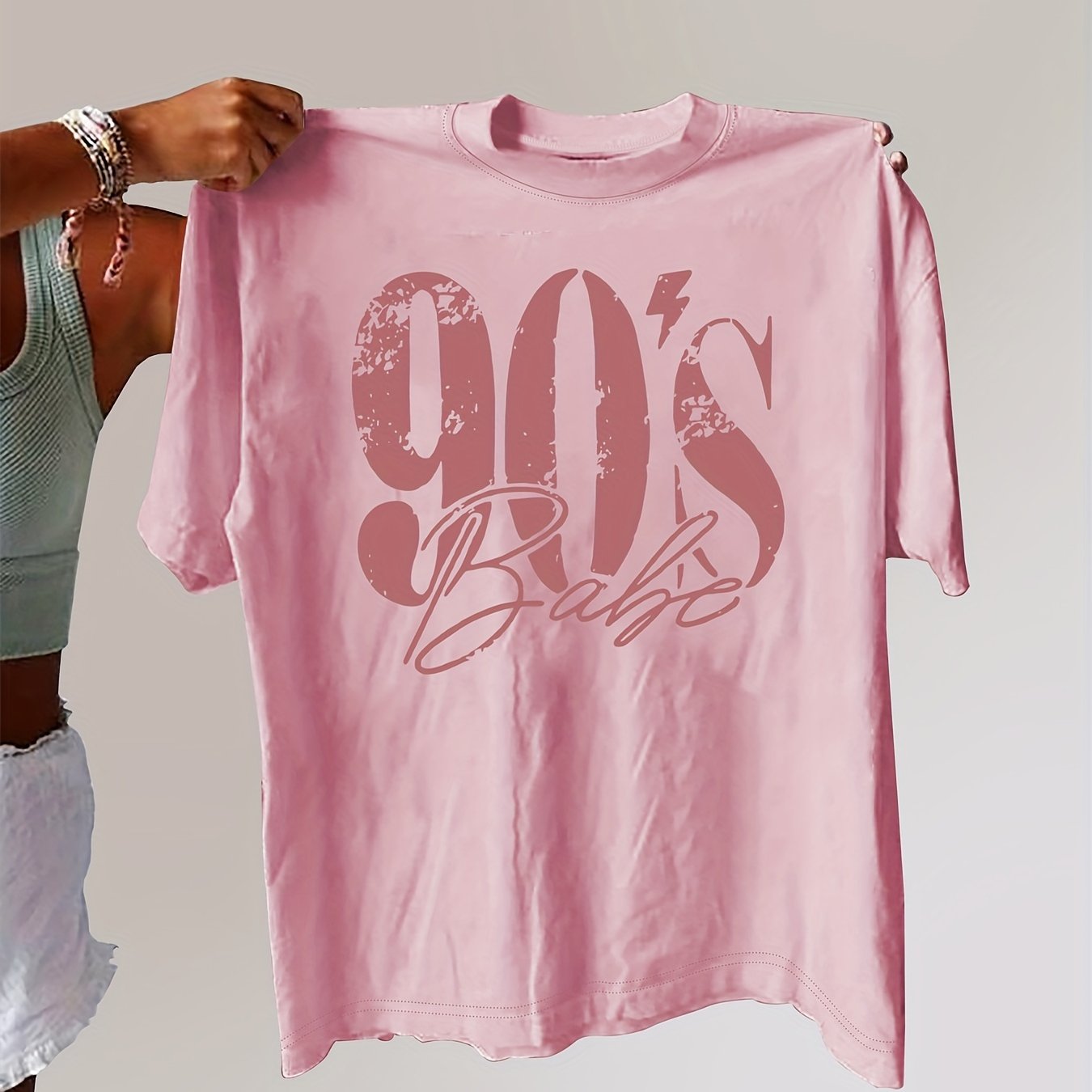 90's Print Plus Size Casual Short Sleeve Crew Neck T-shirt - Summer & Spring Women's Clothing