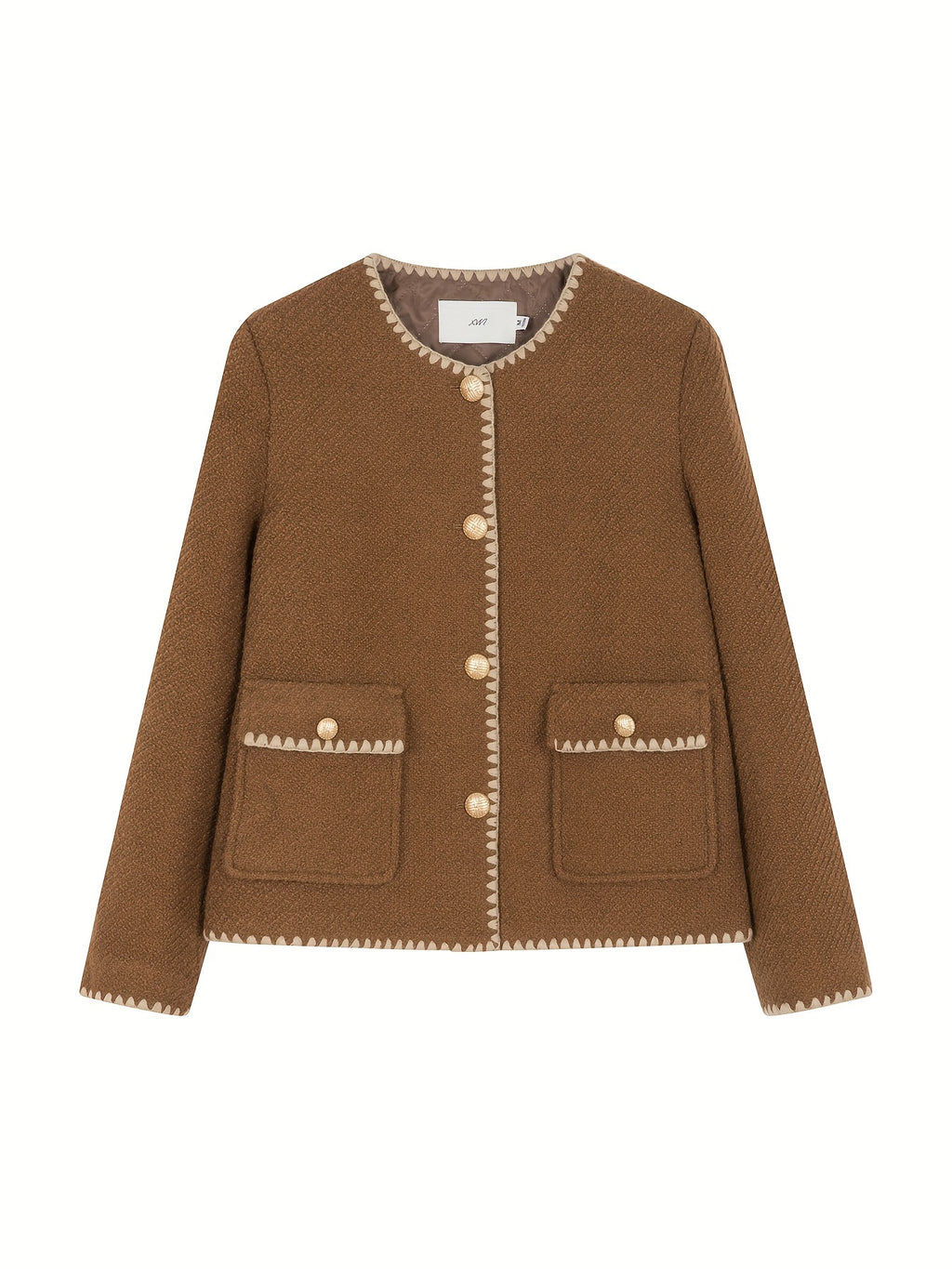 1pc XWI Elegant Polyester Knit Cardigan - Women'S Color Block Long Sleeve Casual Jacket with Contrast Binding, Single Breasted Placket, Non-Stretch Fabric for Fall\u002FWinter Outings