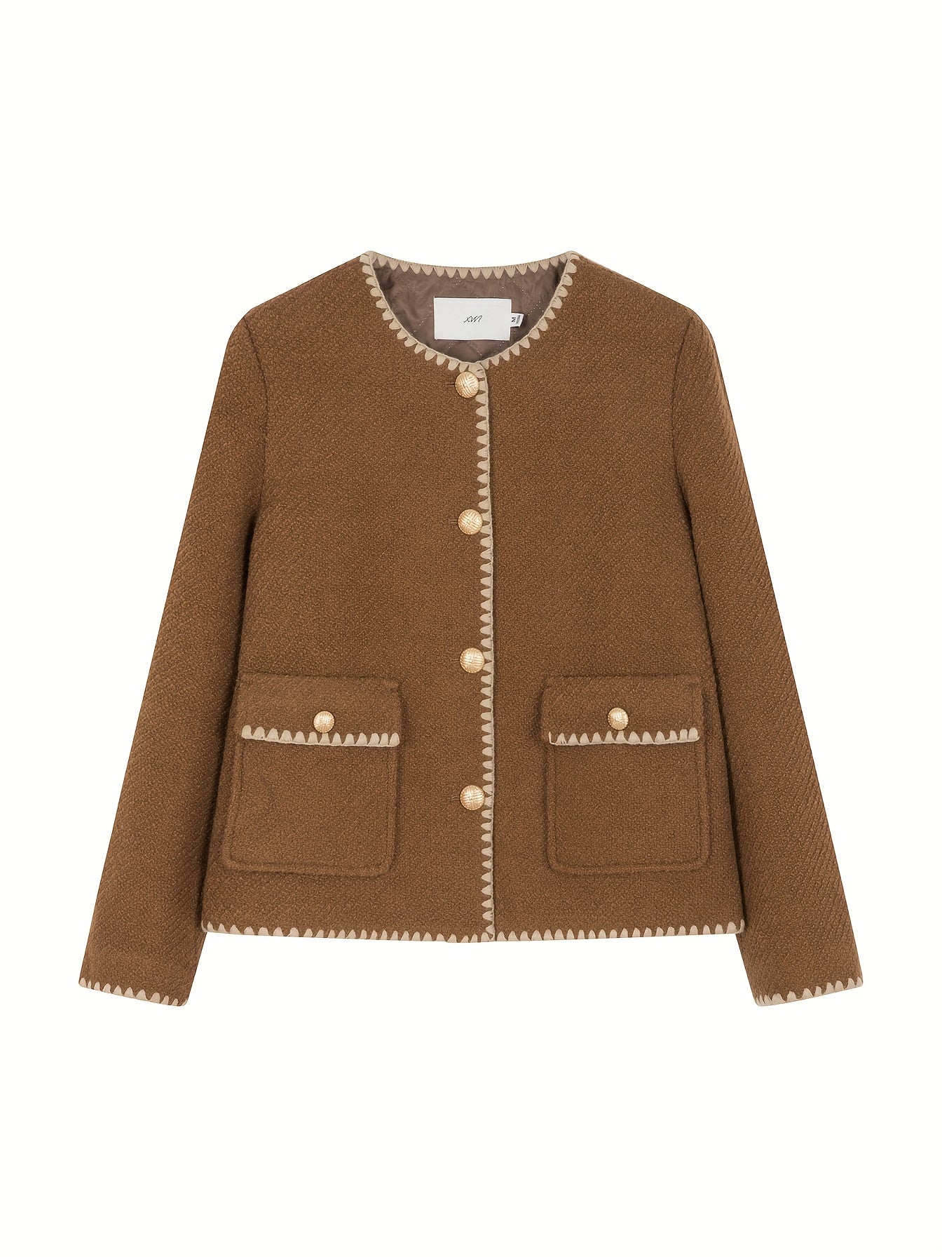 1pc XWI Elegant Polyester Knit Cardigan - Women'S Color Block Long Sleeve Casual Jacket with Contrast Binding, Single Breasted Placket, Non-Stretch Fabric for Fall\u002FWinter Outings