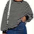 Casual Pullover Top for Women Featuring a Striped Oversized Design, Long Sleeves, And a Crewneck Hoodie, Inspired by Y2K Fashion.