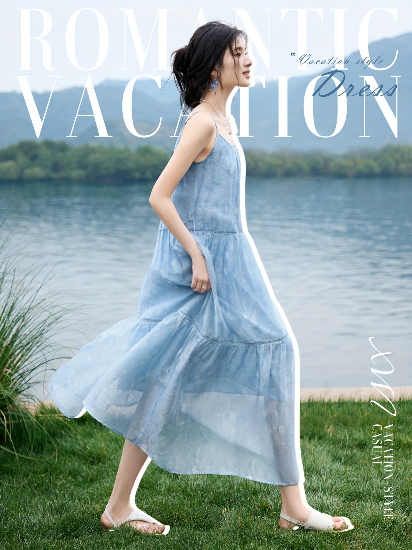 XWI Women's Lyocell Dress - Blue Tie-Dye Vacation Dress, Sleeveless Mid-Length H-Line Silhouette, Machine Washable Spring\u002FSummer Beachwear for Casual Outings & Resort Stays, Beach Dresses, Lightweight Fabric