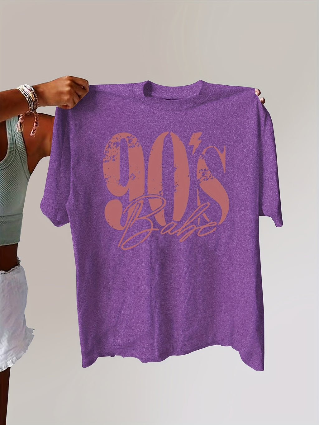 90's Print Plus Size Casual Short Sleeve Crew Neck T-shirt - Summer & Spring Women's Clothing