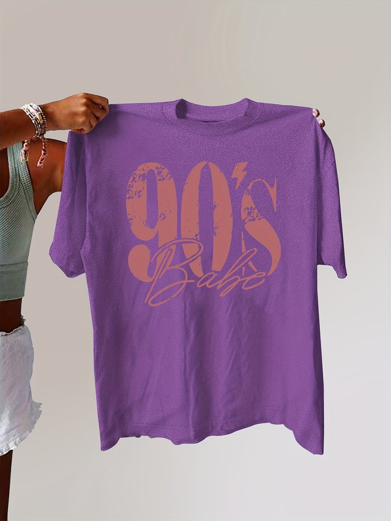 90's Print Plus Size Casual Short Sleeve Crew Neck T-shirt - Summer & Spring Women's Clothing