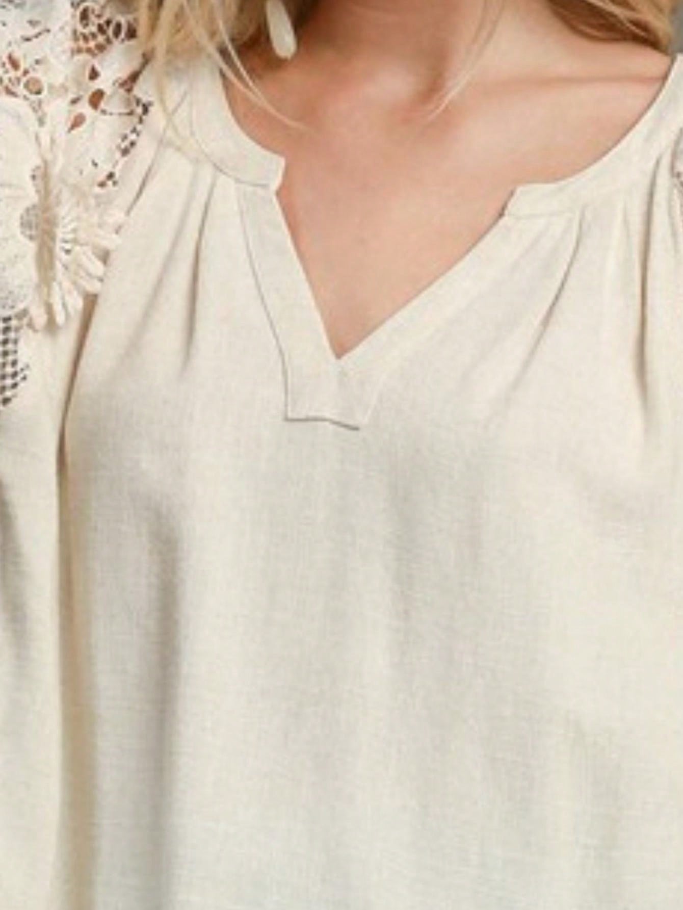 Womens Casual Bohemian Chic Floral Lace Sleeve Peasant Blouse Loose Fit V Neck Top With Delicate Crochet Detail Puff Sleeves Flowing Romantic Spring Summer Date Night Top