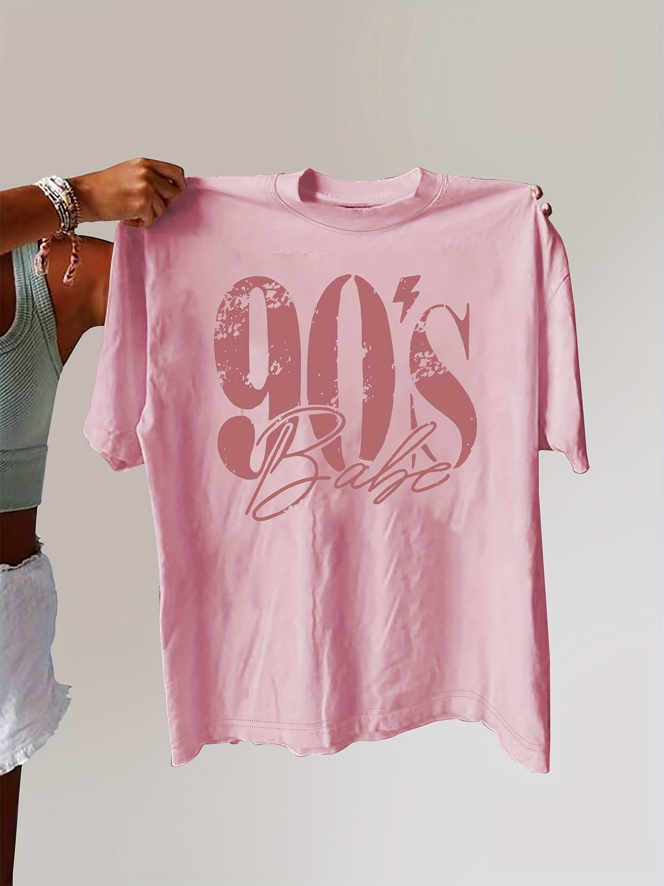 90's Print Plus Size Casual Short Sleeve Crew Neck T-shirt - Summer & Spring Women's Clothing