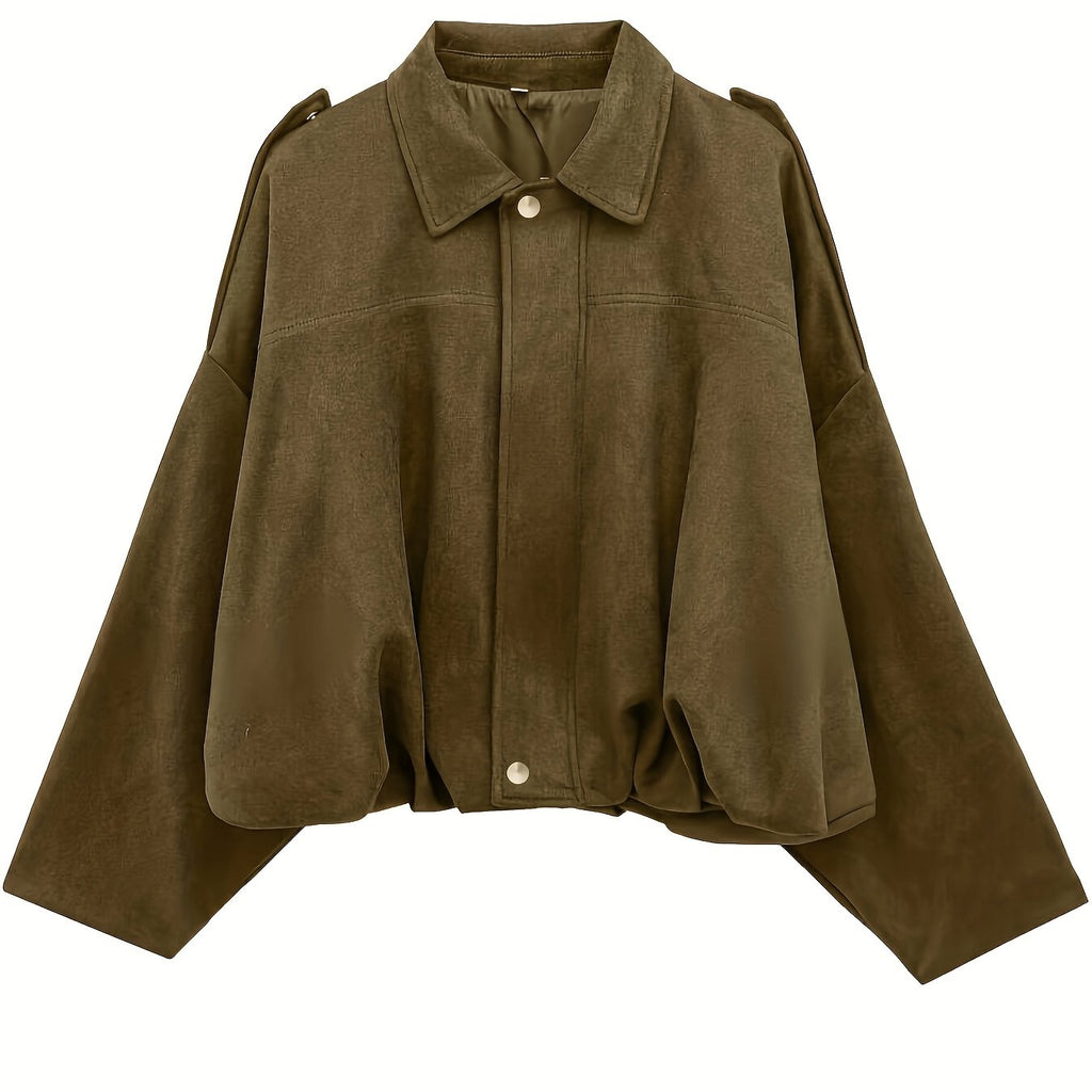 Women's Olive Jacket Olive Green Women's Casual Jacket | Loose Fit, Zip-Up with Button Details, Long Sleeves, Perfect for Spring\u002FFall, Casual Outerwear
