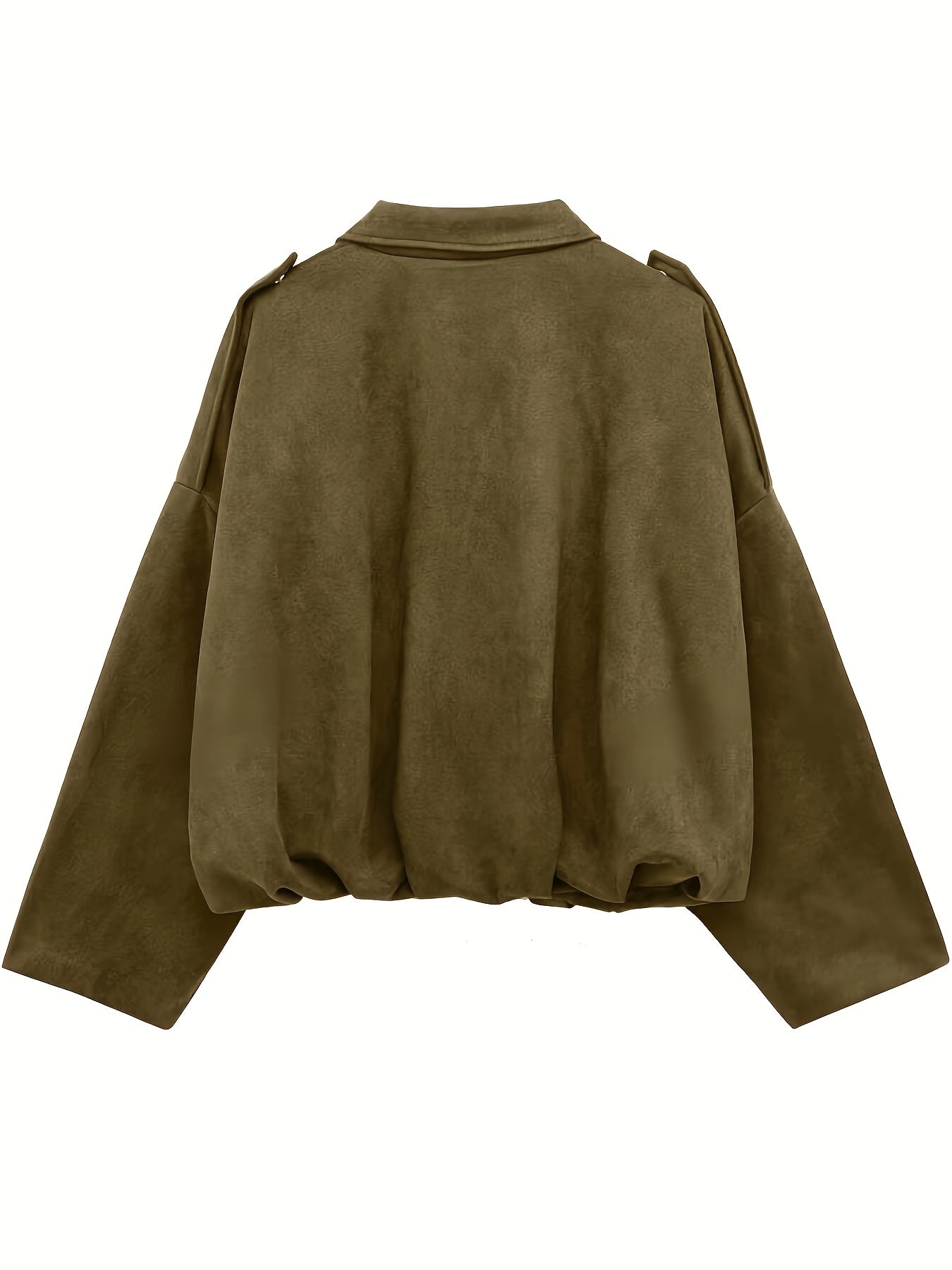 Women's Olive Jacket Olive Green Women's Casual Jacket | Loose Fit, Zip-Up with Button Details, Long Sleeves, Perfect for Spring\u002FFall, Casual Outerwear