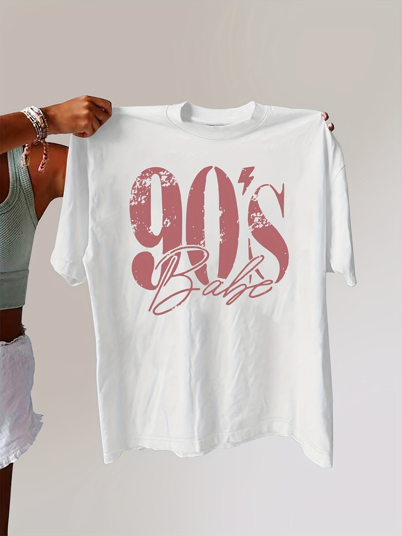 90's Print Plus Size Casual Short Sleeve Crew Neck T-shirt - Summer & Spring Women's Clothing