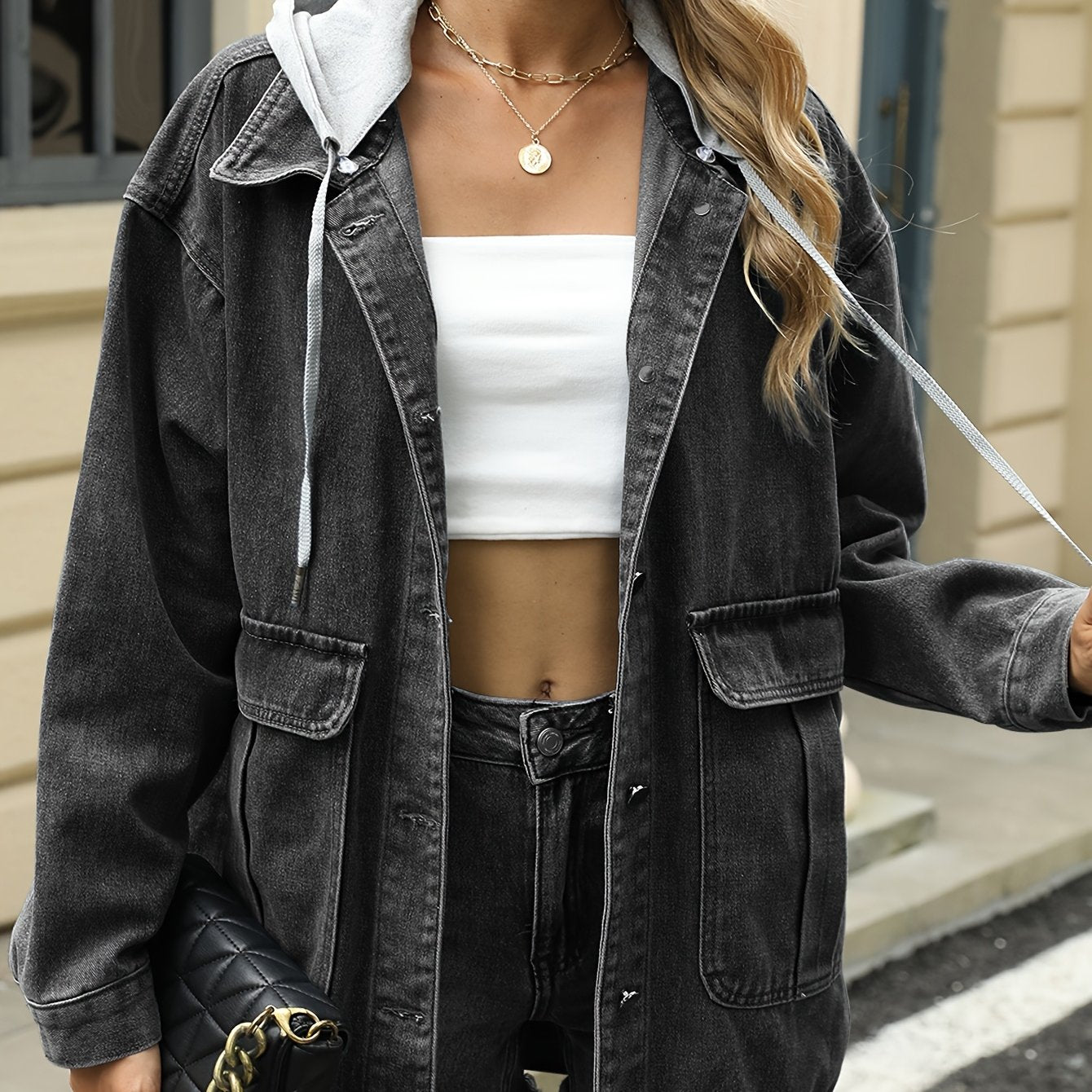 2025 Trendsetting Women's Raw Edge Denim Jacket - Light Wash Destroyed Long Sleeve Coat with Artistic Rips, Casual All-Season Everyday Outerwear, Hand Wash Only, Relaxed Fit Clothing