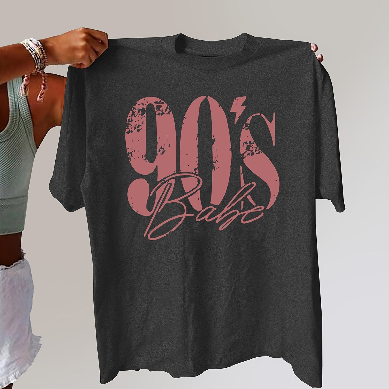 90's Print Plus Size Casual Short Sleeve Crew Neck T-shirt - Summer & Spring Women's Clothing