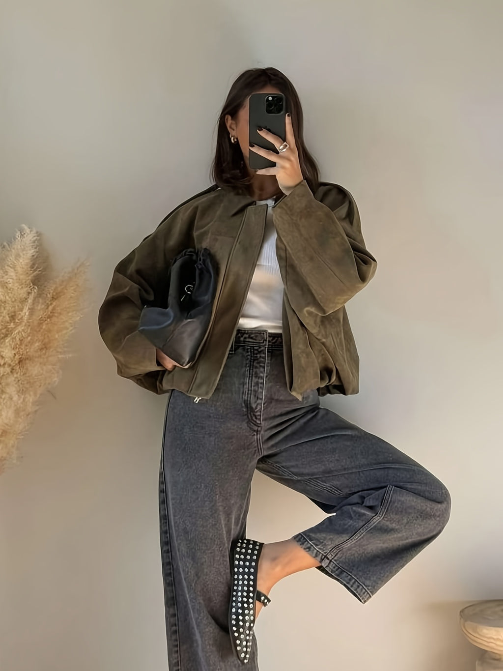 Women'S Elegant Long Sleeve Zip-Up Jacket - Casual, Button-Up, Solid Color with Lapel Collar, Perfect for Spring\u002FFall, Casual Outerwear|Sleek Jacket|Buttonup Closure