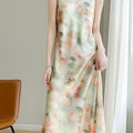 New Summer Style V-Neck Satin Printed Mid-Length Slip Dress for Women, Featuring a Slim Fit And Made of for a Sexy Look.