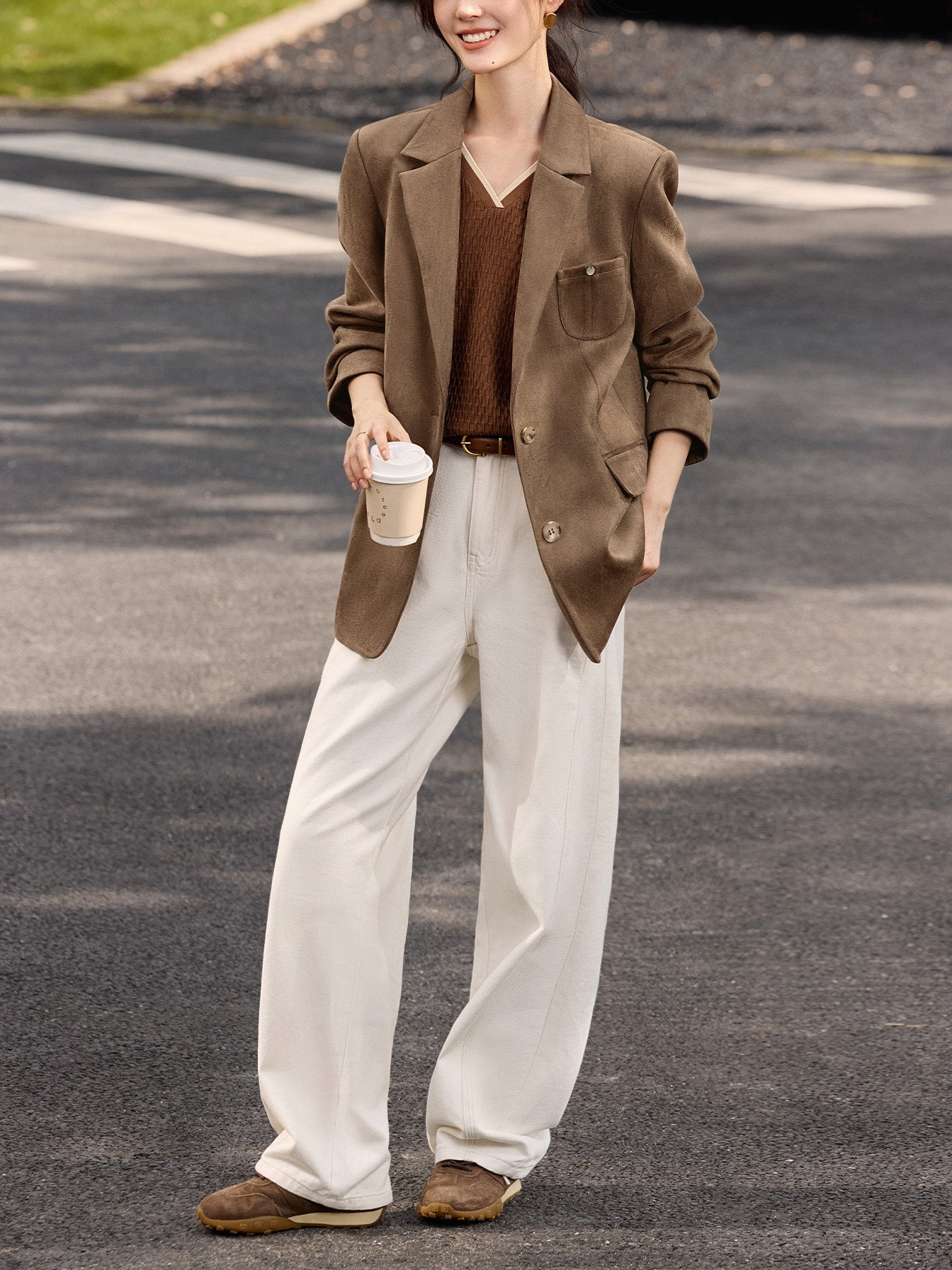 Women'S Blazer - Elegant Brown, Structured H-Silhouette Jacket for Office, Formal Events & Everyday - Spring\u002FFall Outerwear Coat - XWI Women'S Professional Suit Jacket, Office Wear, Raglan Sleeves, Tailored Fit, Stylish Outerwear, Working Women