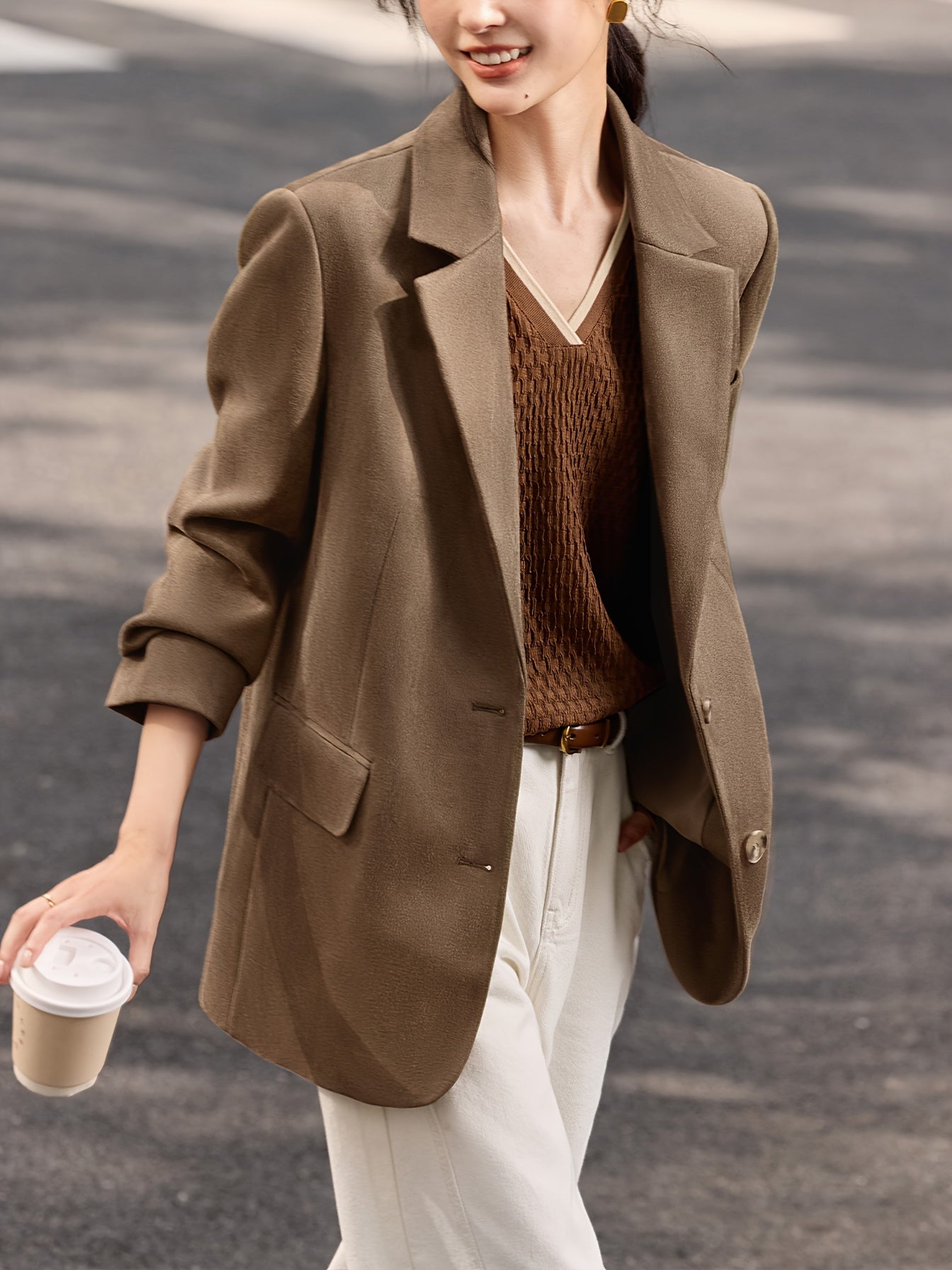 Women'S Blazer - Elegant Brown, Structured H-Silhouette Jacket for Office, Formal Events & Everyday - Spring\u002FFall Outerwear Coat - XWI Women'S Professional Suit Jacket, Office Wear, Raglan Sleeves, Tailored Fit, Stylish Outerwear, Working Women