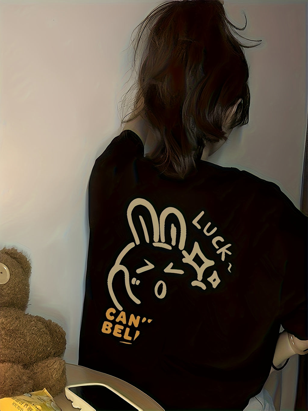 Plus Size, Plus Size Women's Oversized T-Shirt - Cute Cartoon Rabbit & \