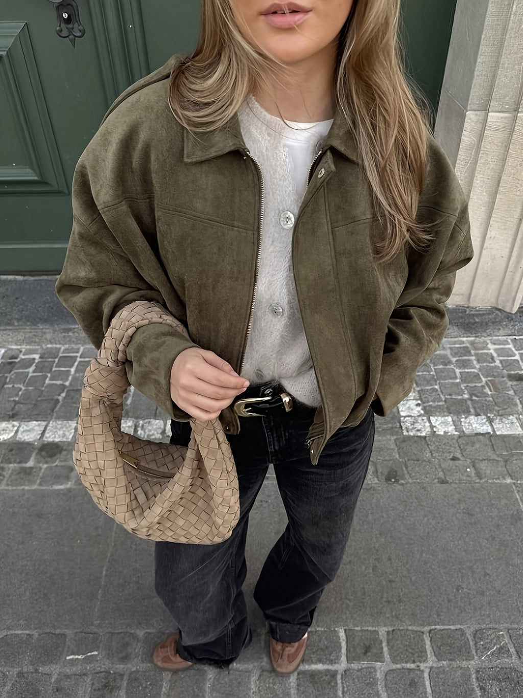 Women'S Elegant Long Sleeve Zip-Up Jacket - Casual, Button-Up, Solid Color with Lapel Collar, Perfect for Spring\u002FFall, Casual Outerwear|Sleek Jacket|Buttonup Closure