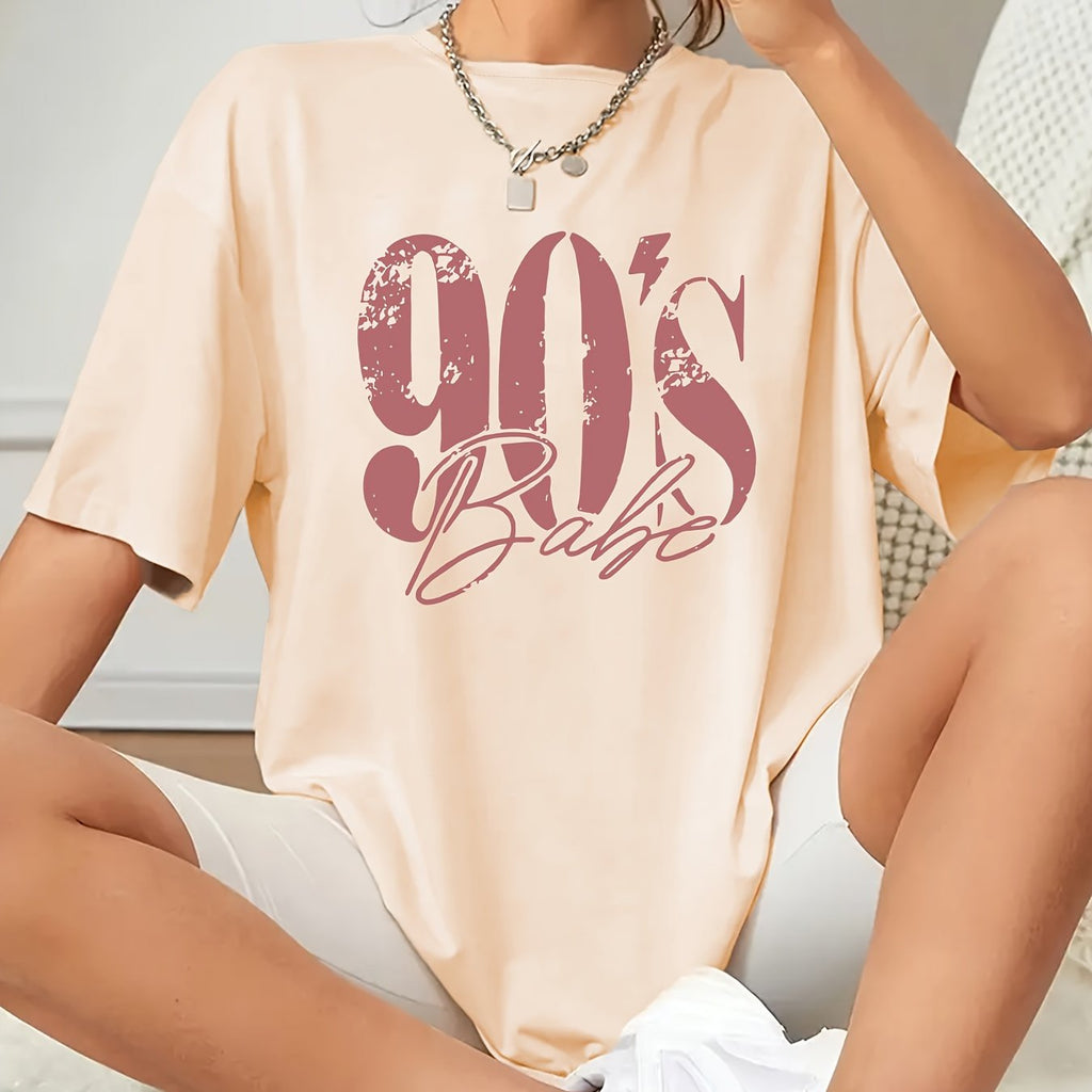 90's Print Plus Size Casual Short Sleeve Crew Neck T-shirt - Summer & Spring Women's Clothing