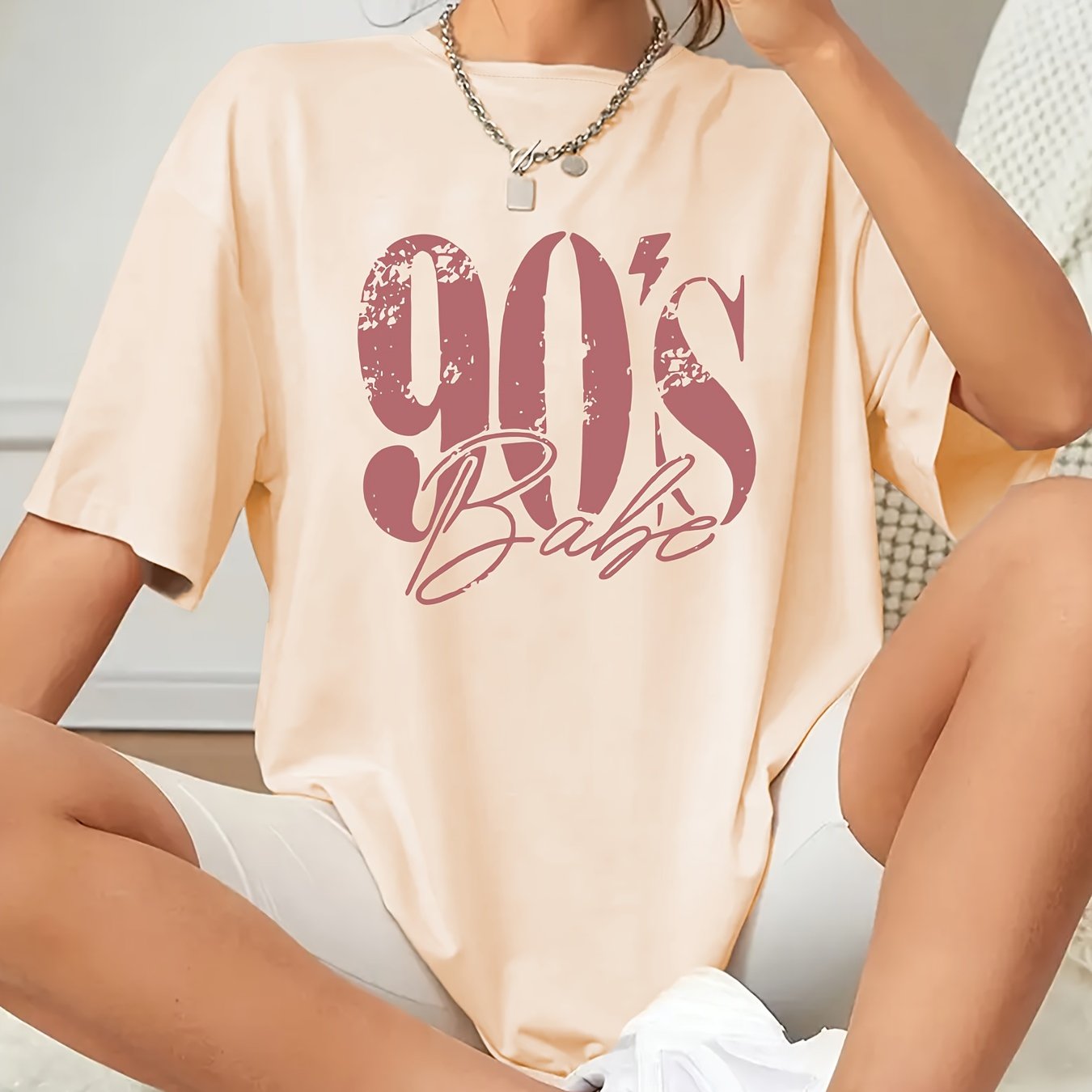 90's Print Plus Size Casual Short Sleeve Crew Neck T-shirt - Summer & Spring Women's Clothing