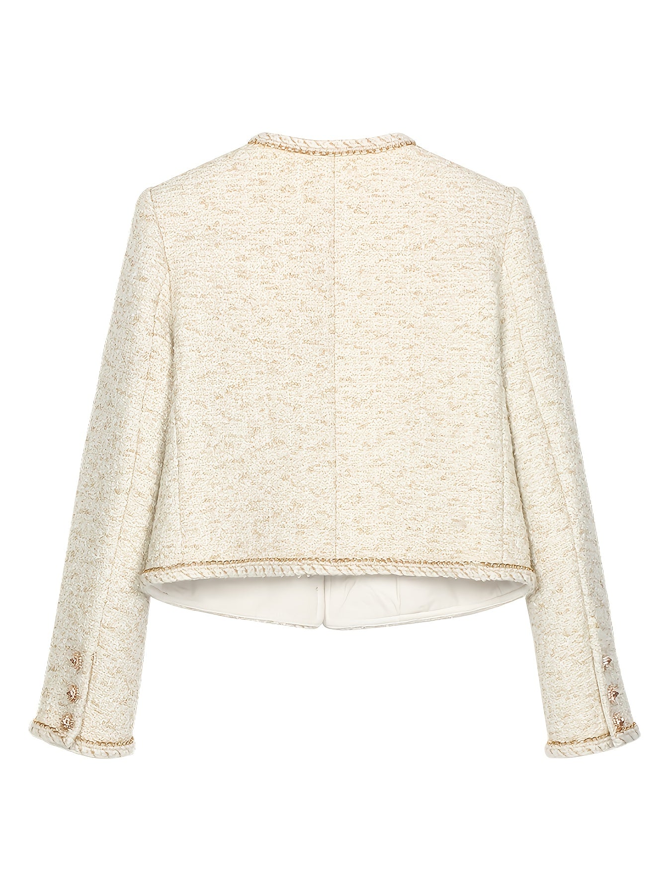 Heavy Industry Three-dimensional Golden Chain Round Neck Jacket Milk White Lady Short Top Fashionable Versatile Jacket 25189