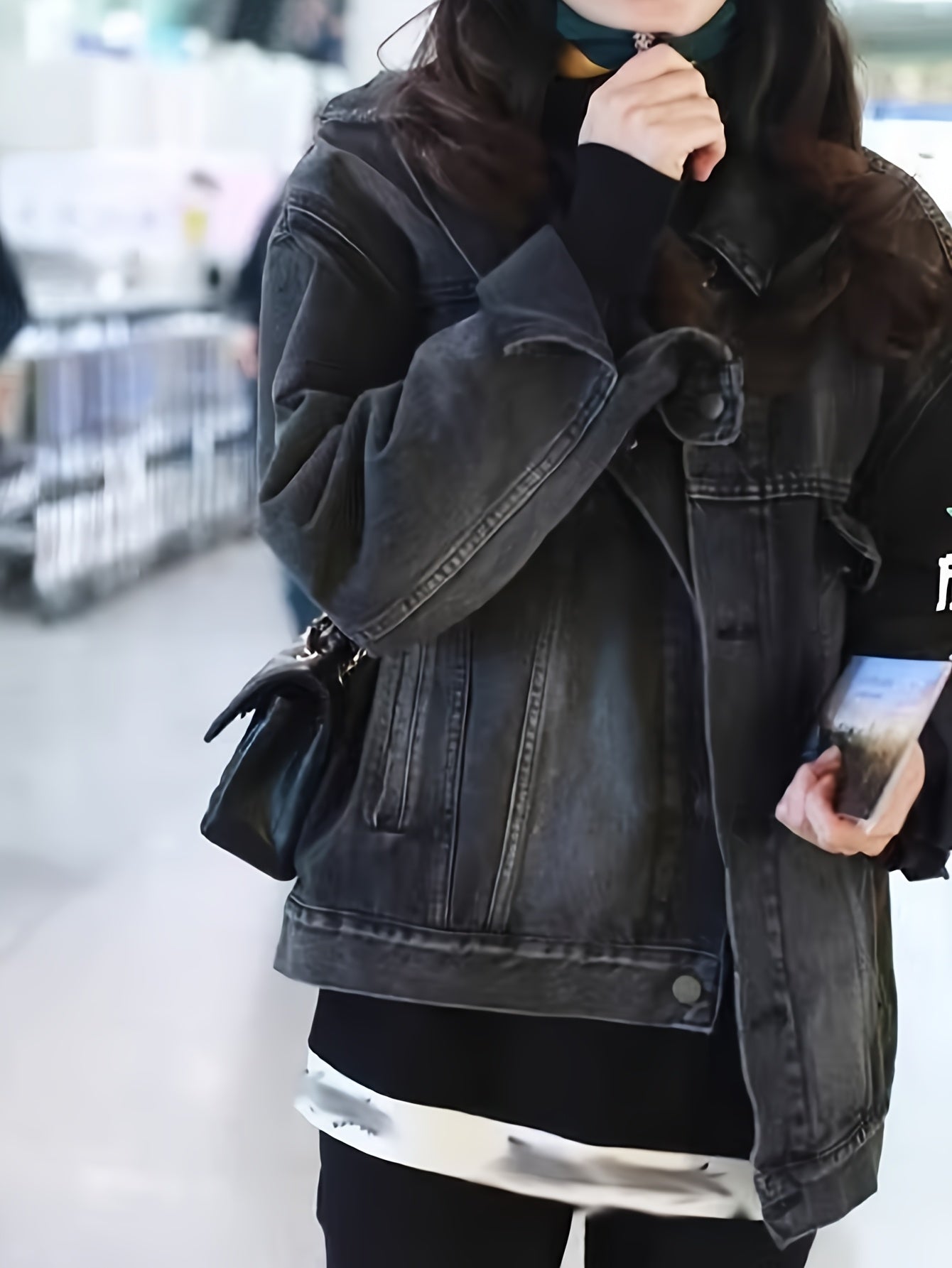 Women's Vintage Washed Black Denim Jacket - Heavy-Duty Longline Oversized Coat, Non-Stretch Machine Washable Jeans, Boho Chic Layering Piece for Fall\u002FWinter Everyday & Formal Outfits